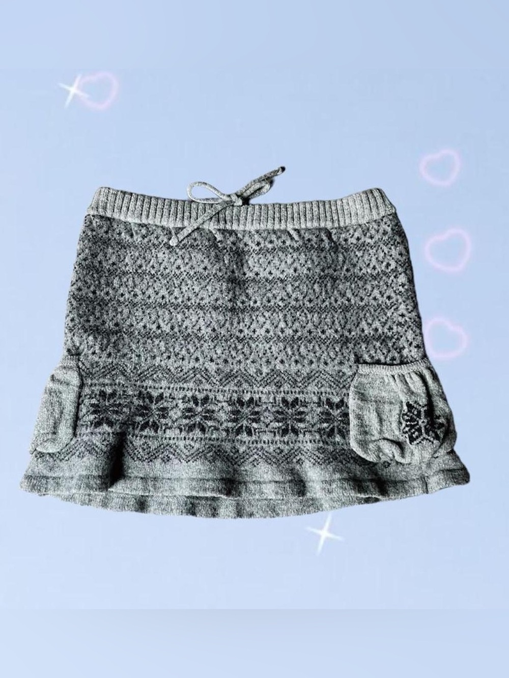 Cozy Patterned Knit Mini Skirt - Gray